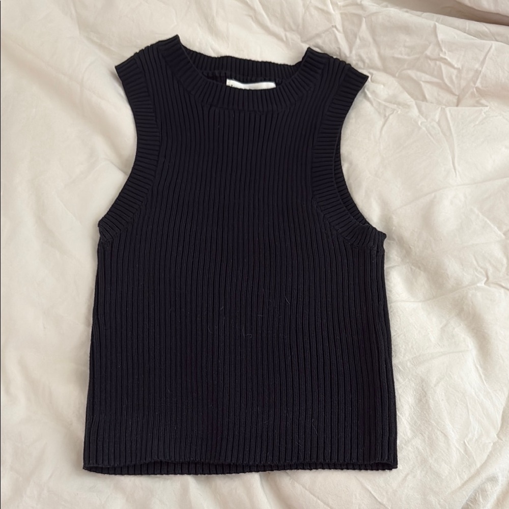 Black Ribbed Sleeveless Top